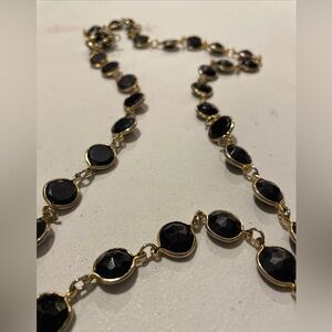 Vintage Gold Tone Necklace with Black Faceted Stones - 34"